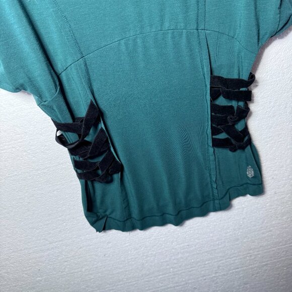 Free People Movement Womens Size Small Teal Dolman Sleeve Boho Top Strap Detail - Picture 11 of 12